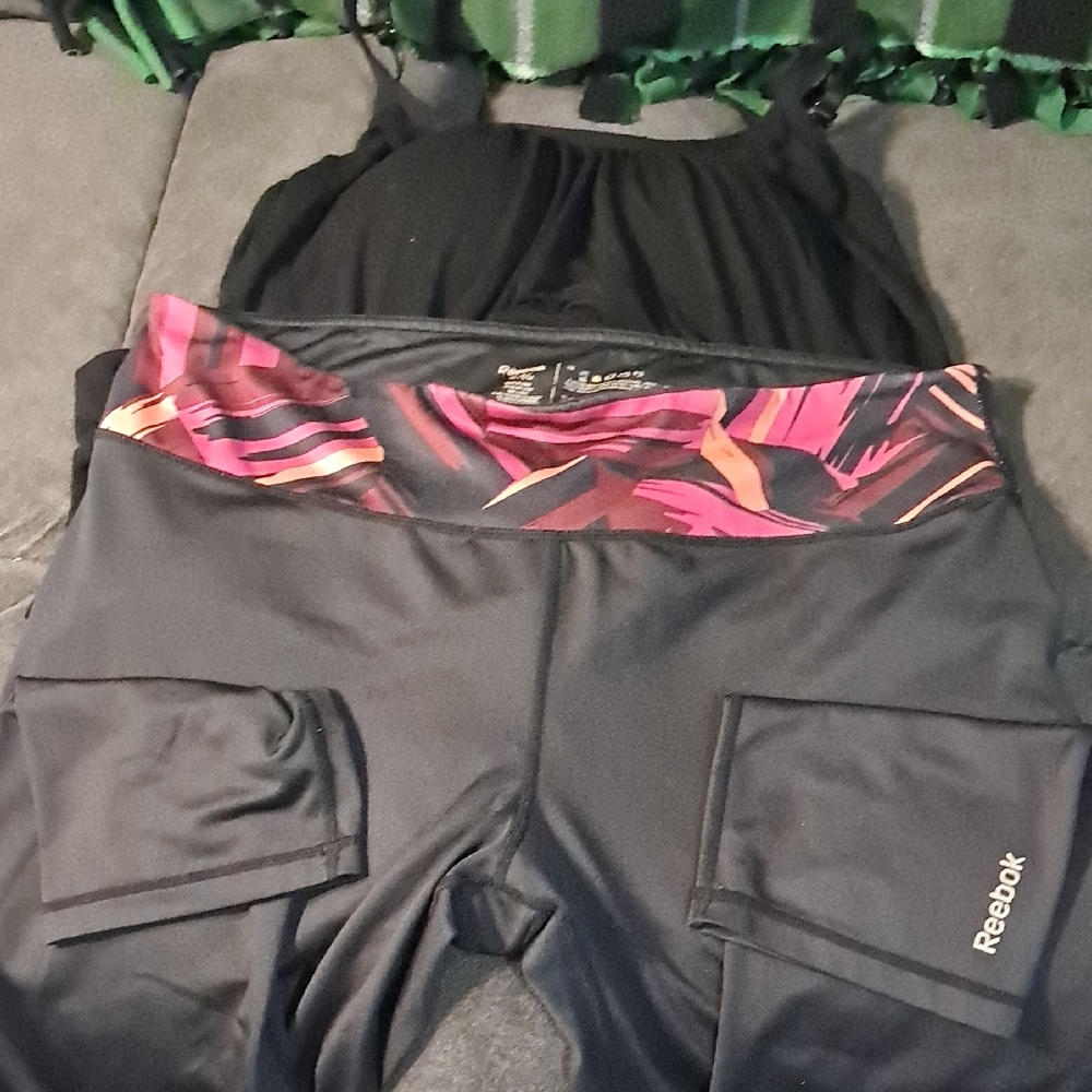 Reebok Black Leggings with Pink Accents